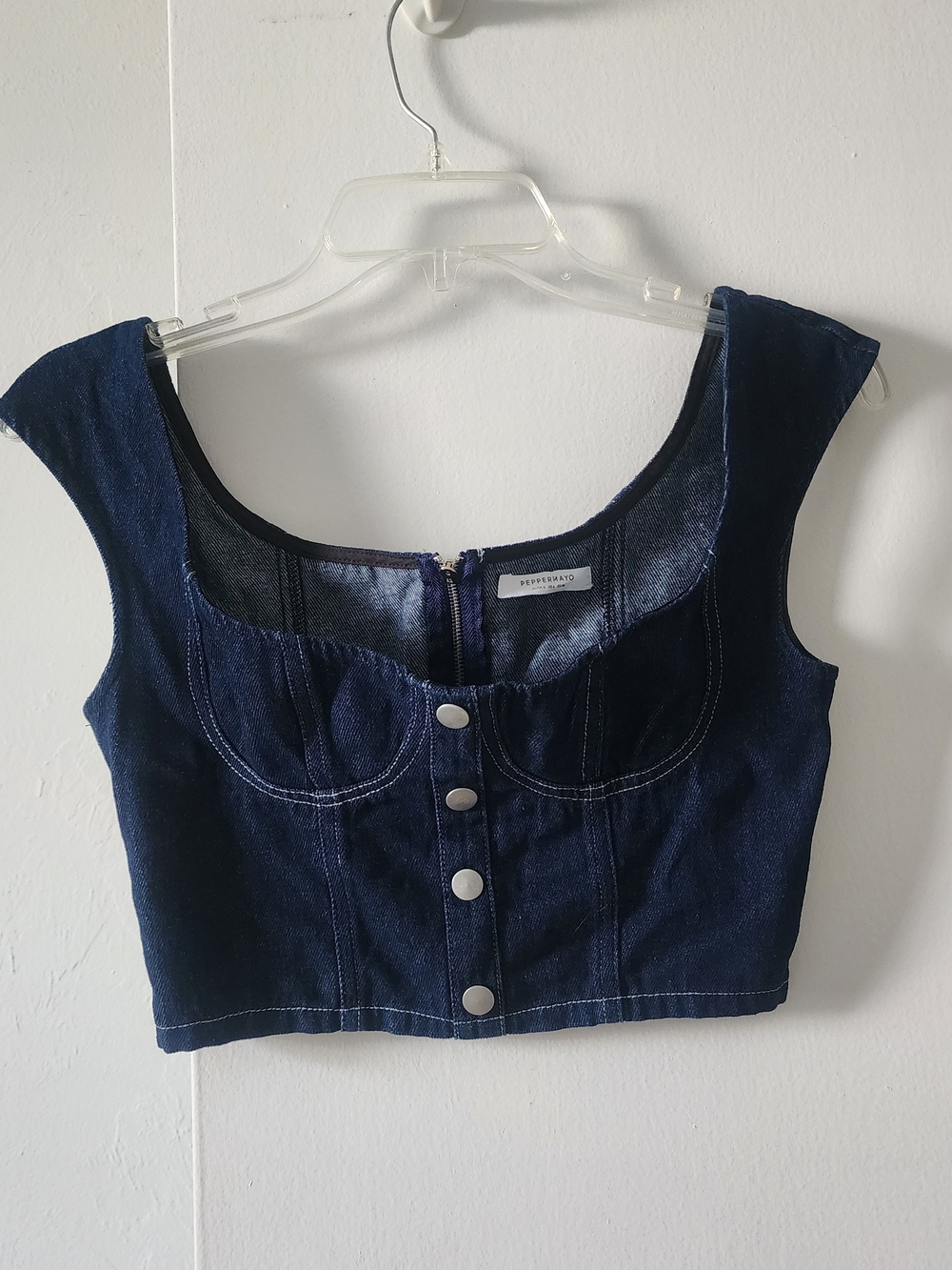 Peppermayo Dark Blue Denim Button Crop Top
